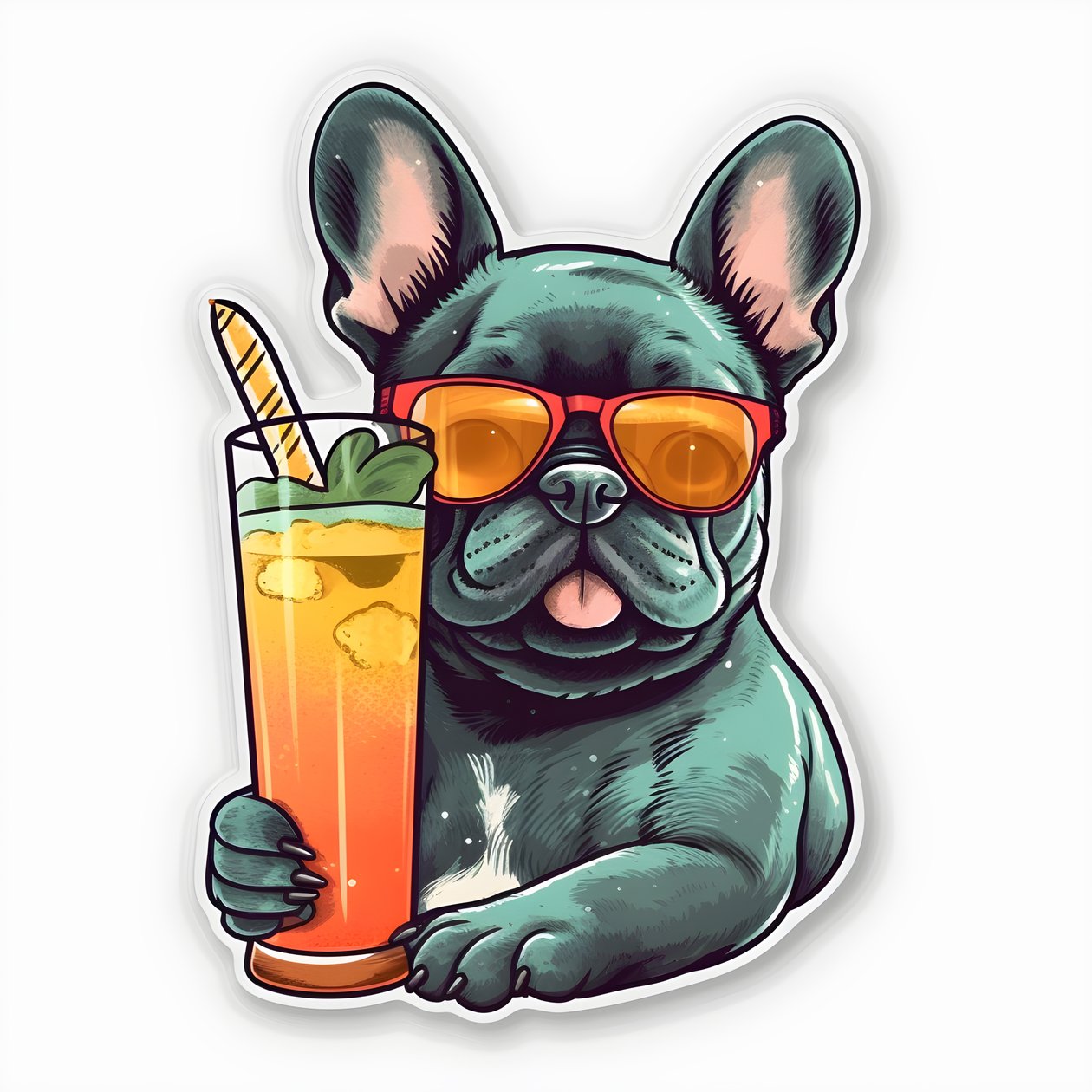 klistermærker, seje franske bulldogs, drikke en cocktail 2 af Kurt Heppke