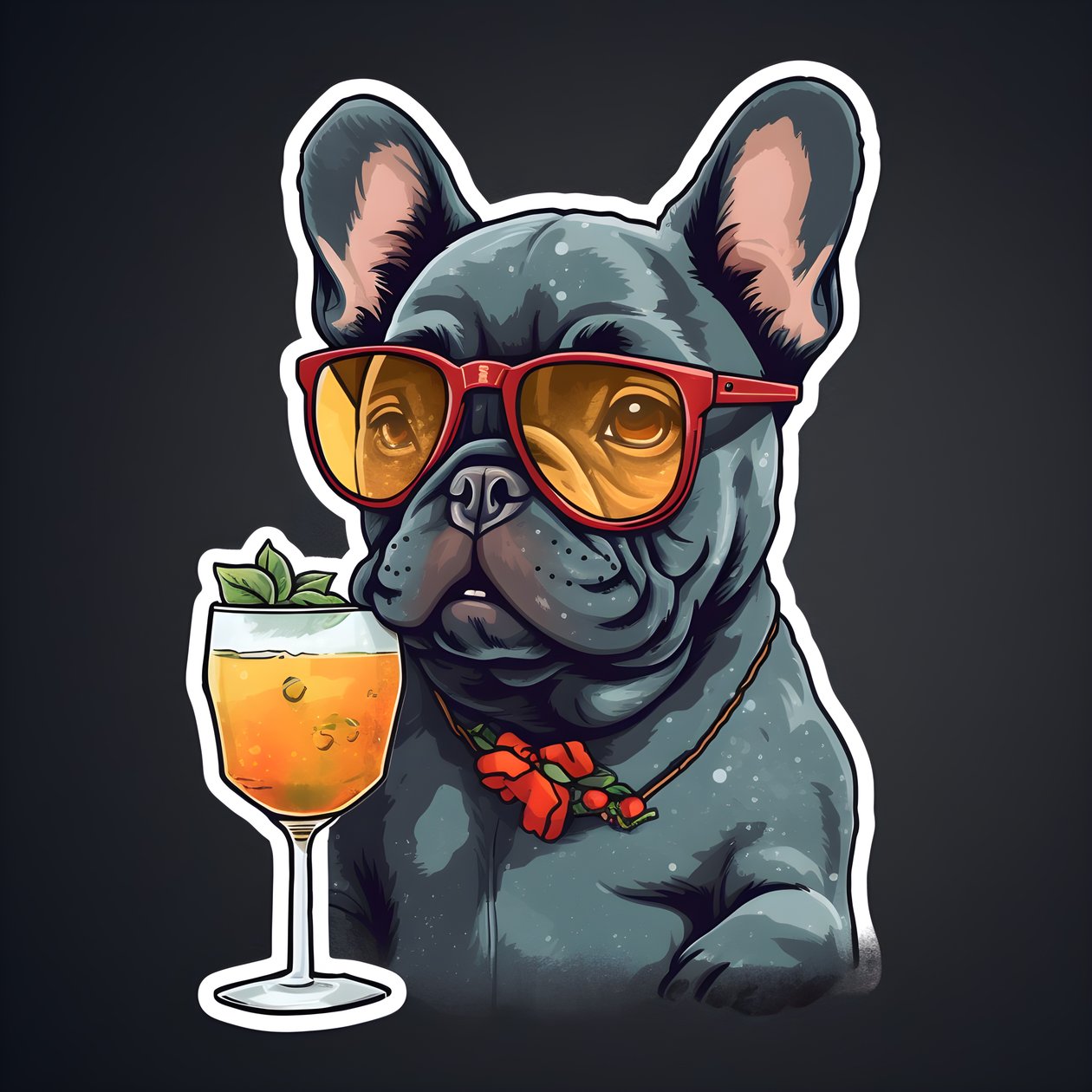 klistermærker, seje franske bulldogs, drikke en cocktail 3 af Kurt Heppke