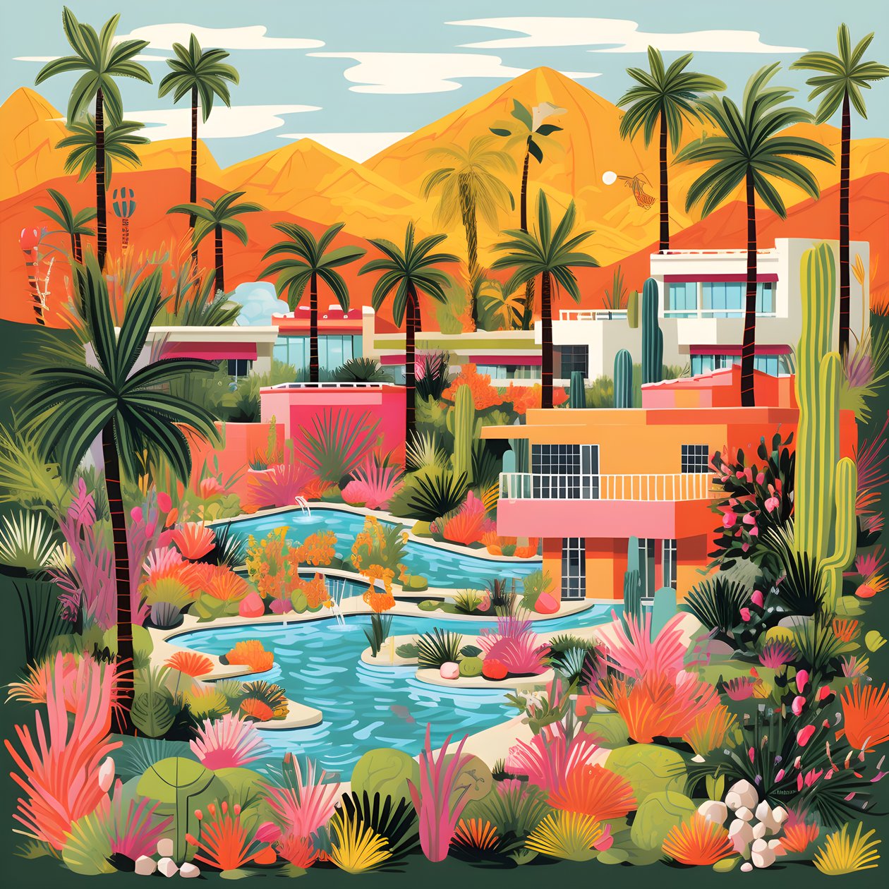 detaljeret illustration af Palm Springs 2 af Kurt Heppke