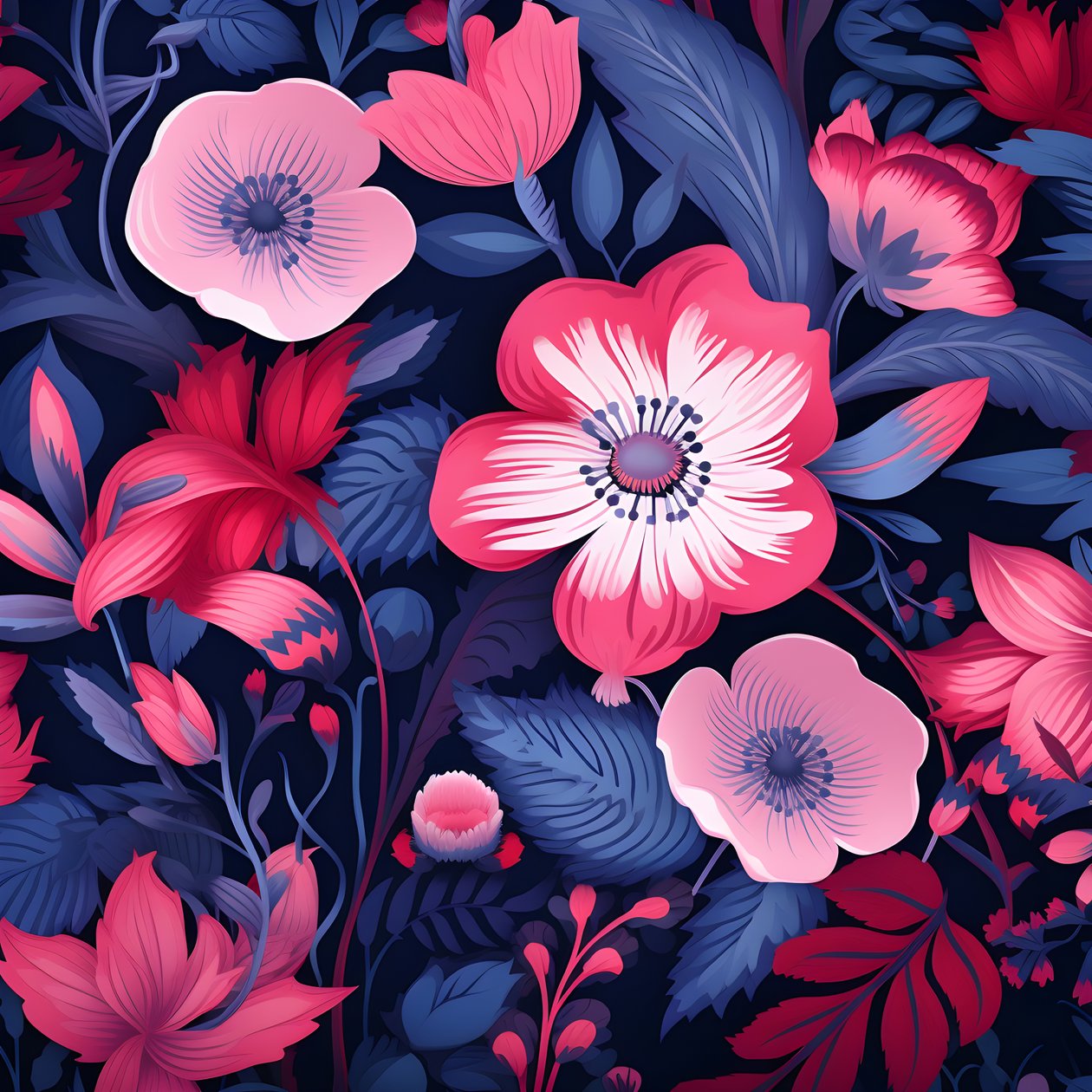 en buket blomster i pink og blå 3 af Kurt Heppke