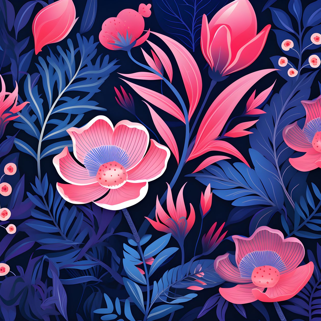 en buket blomster i pink og blå 4 af Kurt Heppke