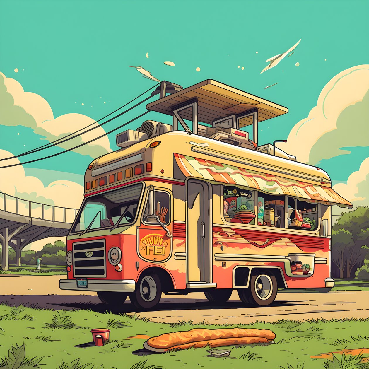 en kunstnerisk begivenhedsplakat for foodtrucks i en skatepark i det nordlige Californien 2 af Kurt Heppke