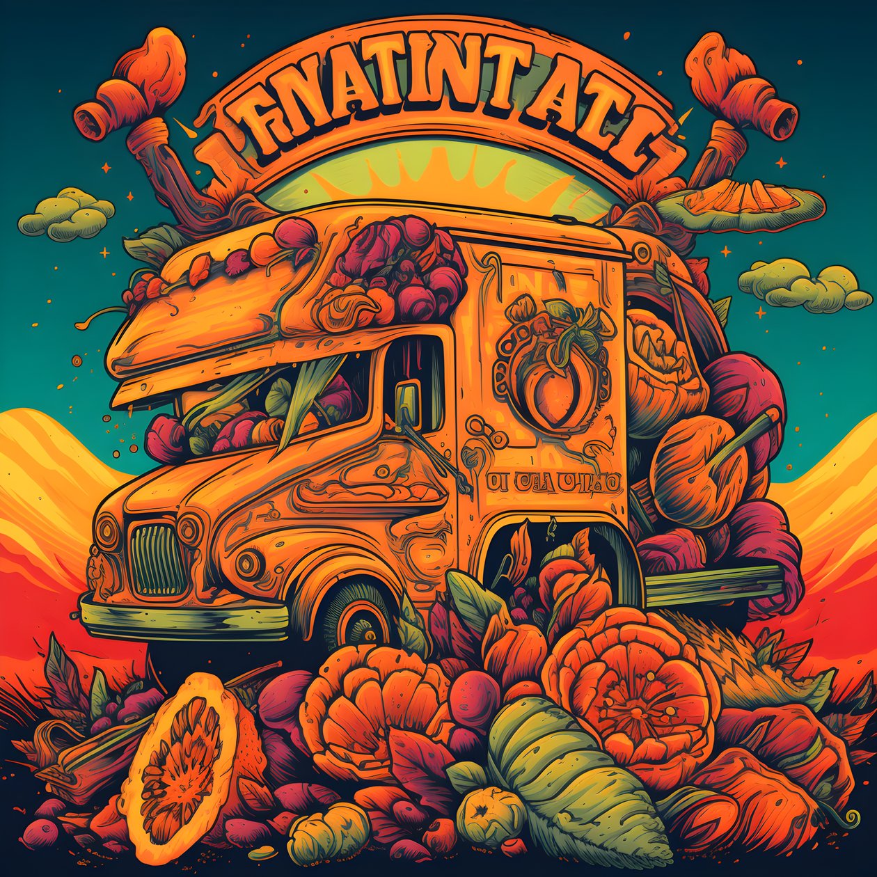 en kunstnerisk begivenhedsplakat for foodtrucks i en skatepark i det nordlige Californien 4 af Kurt Heppke
