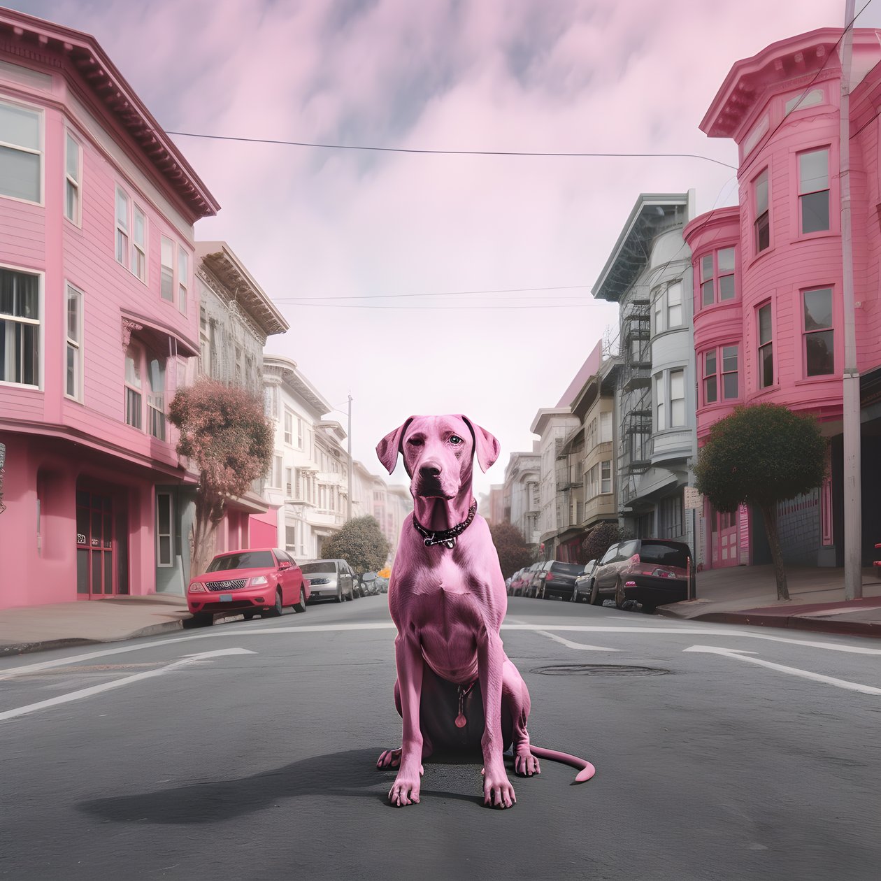 en lyserød hund midt i byen san francisco 1 af Kurt Heppke