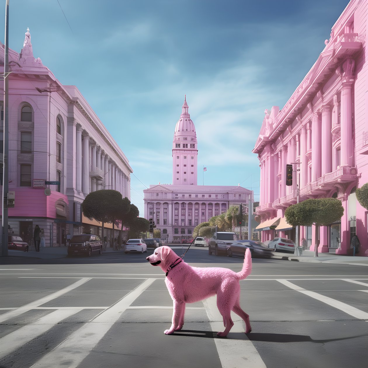 en lyserød hund midt i byen san francisco 3 af Kurt Heppke