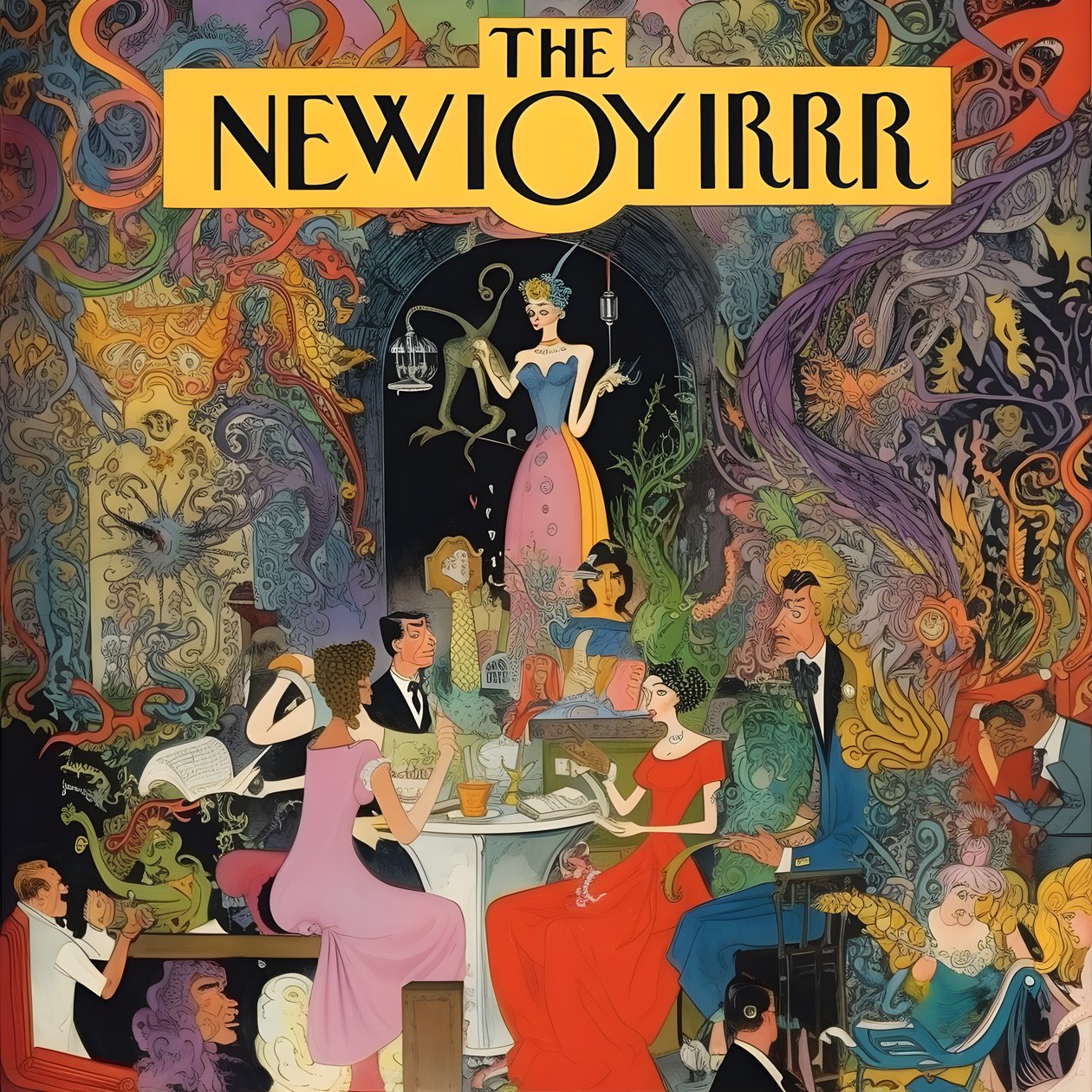 farverigt new yorker cover vintage tegneserie gag 3 af Kurt Heppke