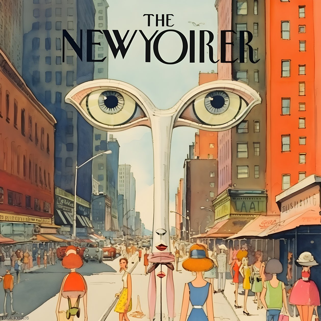 farverigt new yorker cover vintage tegneserie gag 4 af Kurt Heppke
