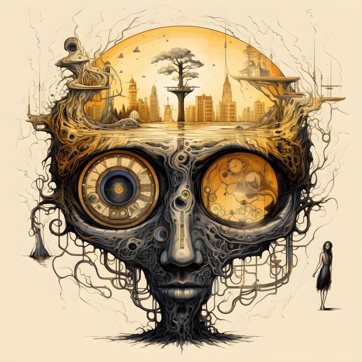 leonardo davinci koncept skitse album artwork rod af et træ, der vokser ud af jorden og stiger op i himlen som knægt og bønnestilken 1 af Kurt Heppke