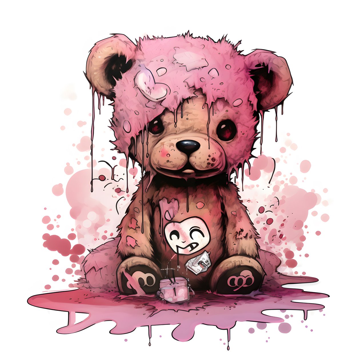 pink unisex bamse med brun tatovering på panden 1 af Kurt Heppke