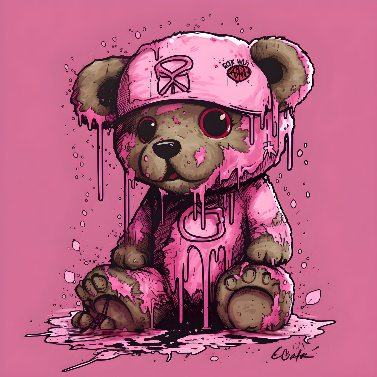 pink unisex bamse med en brun tatovering på panden 4 af Kurt Heppke