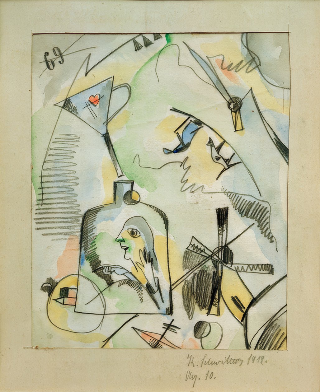 Aq. 10 (jeg fræser, du fræser, han fræser) af Kurt Schwitters