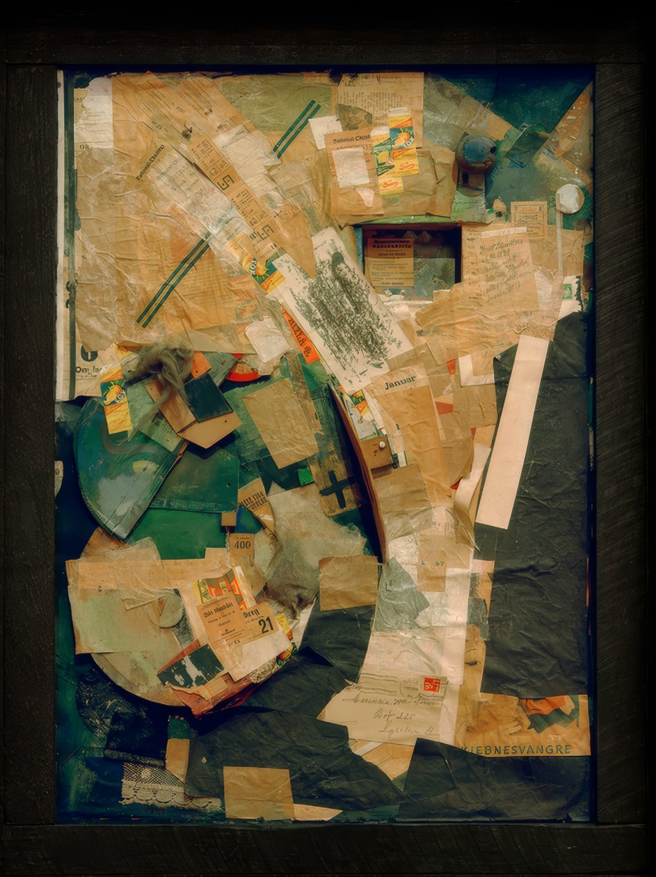 Billede med rumplanter / billede med 2 små hunde af Kurt Schwitters