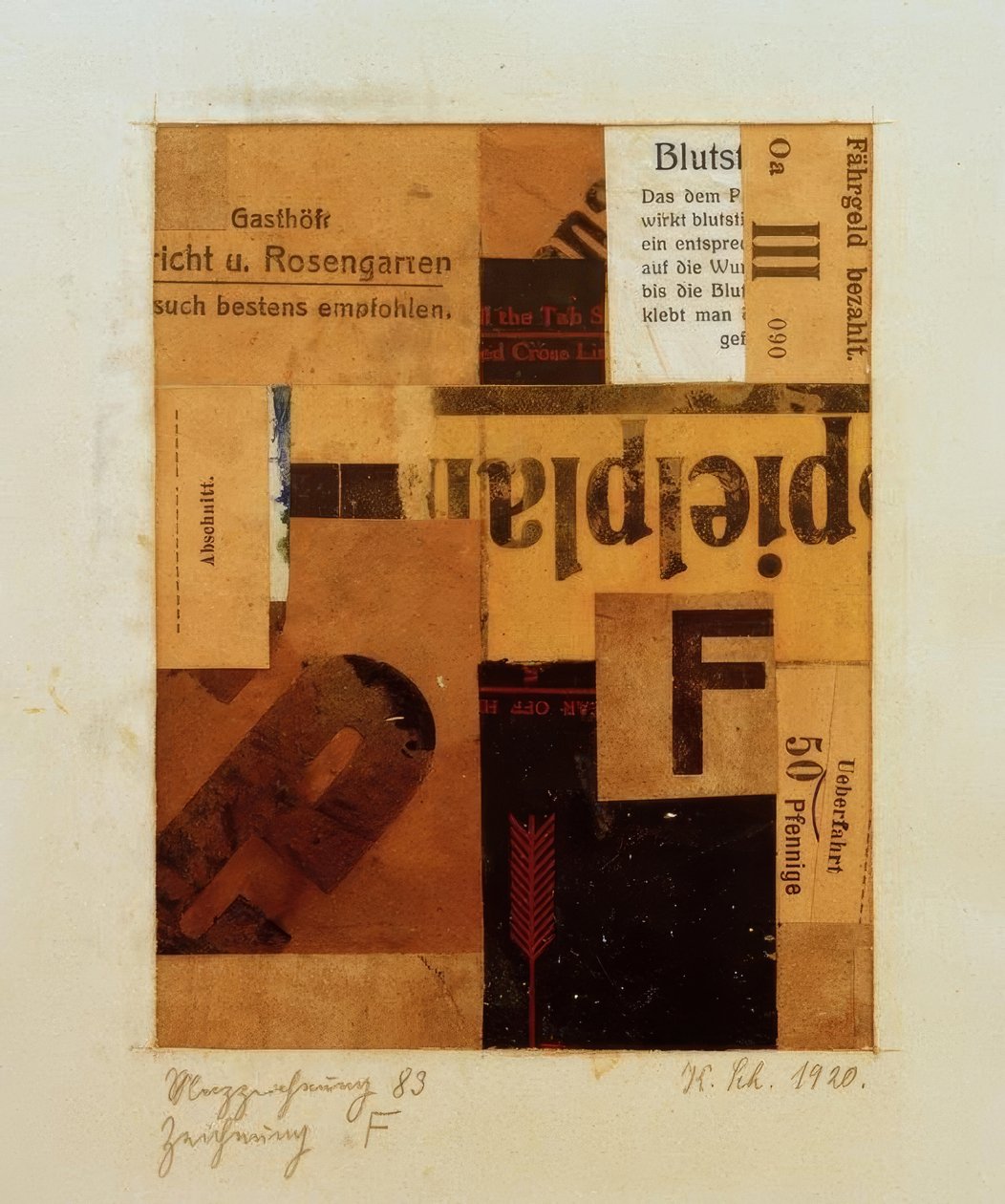 Merz tegning 83 tegning F af Kurt Schwitters