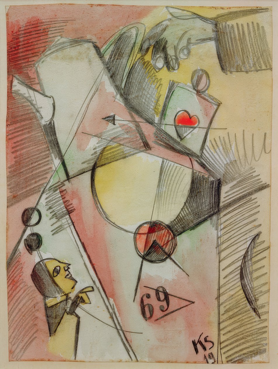 N akvarel 1. (Hjertet går fra sukker til kaffe) af Kurt Schwitters