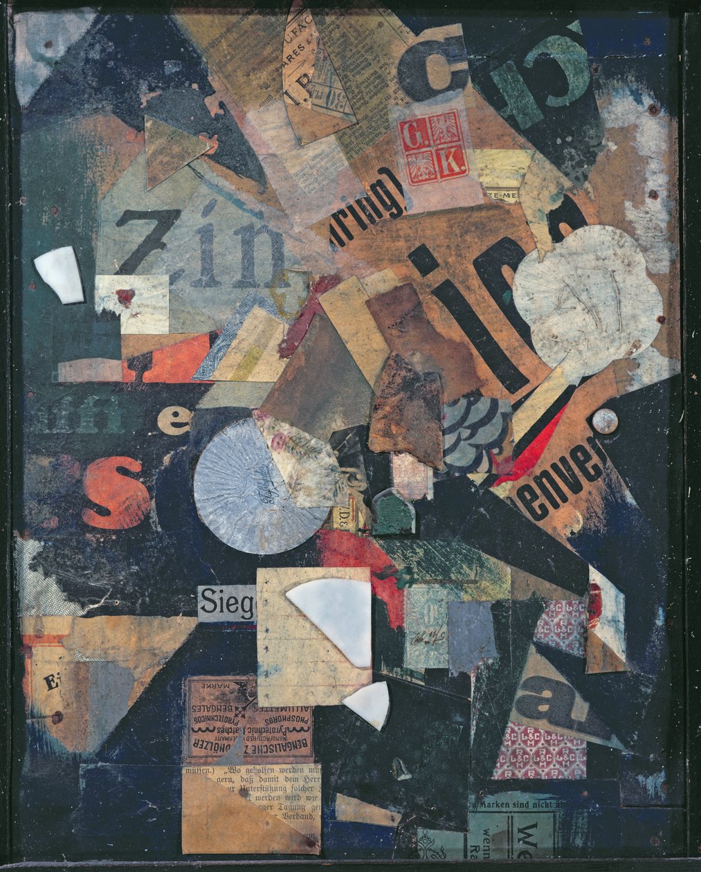 Victory (olie og collage på avis) af Kurt Schwitters