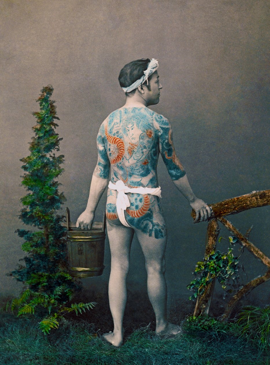 Tatoveret brudgom, ca.1890 af Kusakabe Kimbei