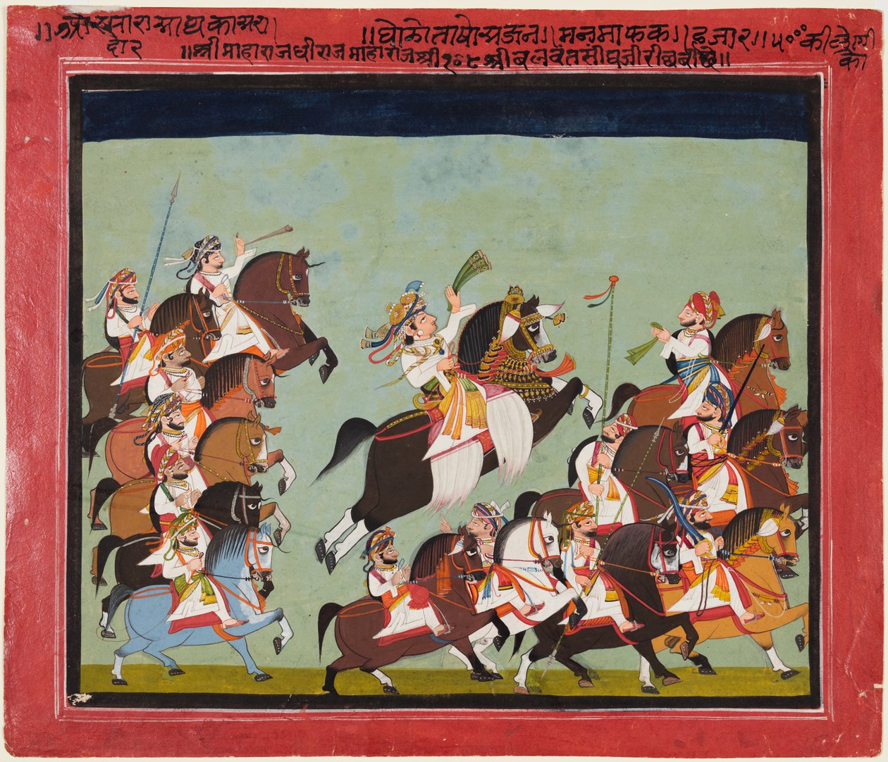 Maharaja Balwant Singh af Ratlam i procession med sine slægtninge og hoffolk, 1825. af Kushala