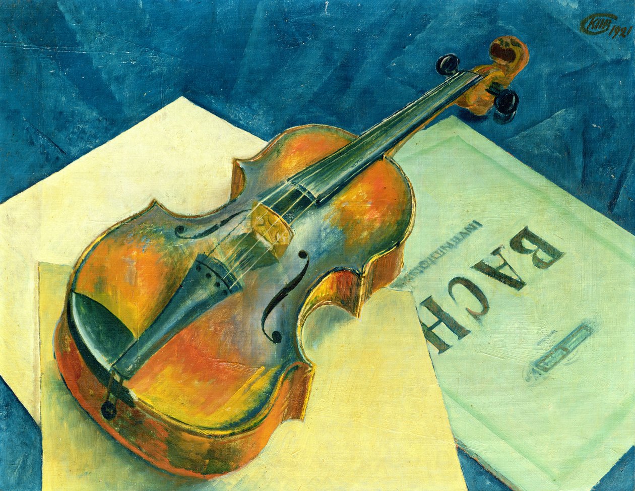 Stilleben med en violin, 1921 af Kuzma Sergeevich Petrov Vodkin