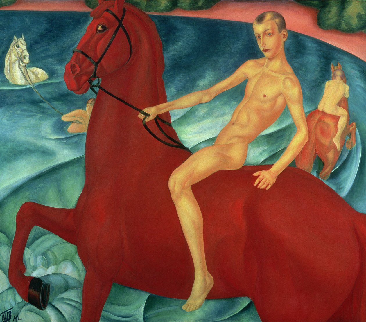Badning af den røde hest, 1912 af Kuzma Sergeevich Petrov Vodkin