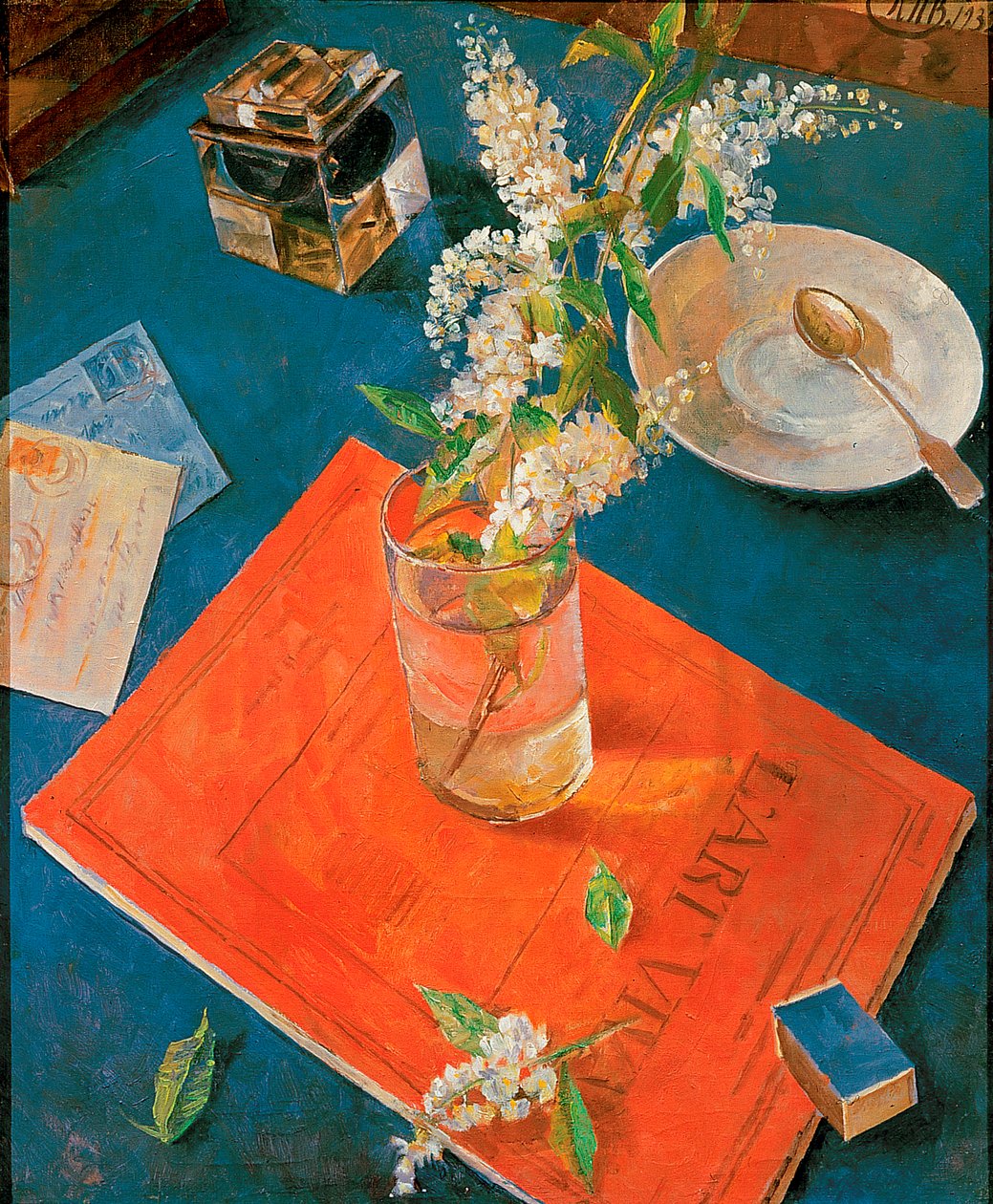 Gren af et fuglekirsebærtræ i et glas, 1932. af Kuzma Sergeevich Petrov Vodkin