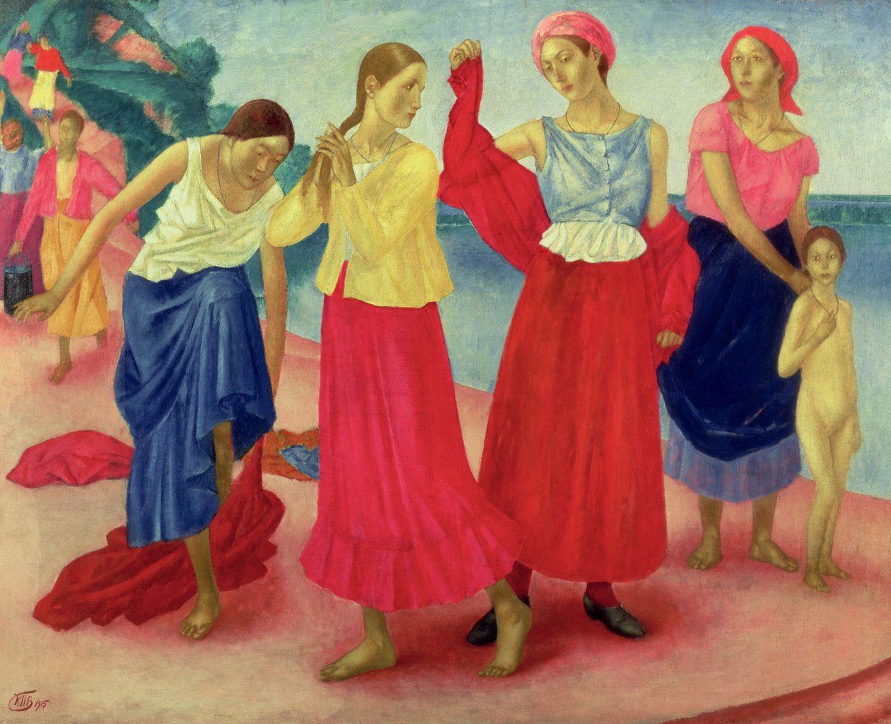 Unge kvinder på Volga, 1915 af Kuzma Sergeevich Petrov Vodkin