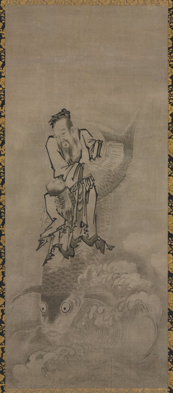 Hotei med Daoist Immortals: Immortal Riding Carp af Kyūseki Tomonobu