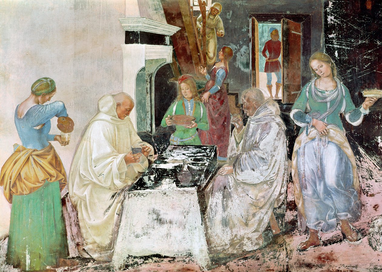 St. Benedict modtager gæstfrihed fra St. Benedikts liv, 1497-98 af L. and Sodoma, G. Signorelli