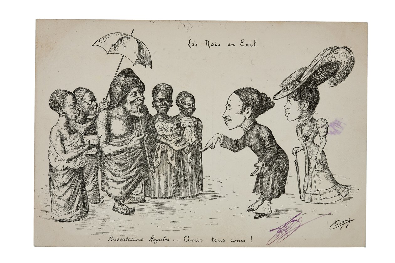 Konger i eksil. Kongelige Præsentationer: Venner, alle venner !, ca. 1906 af L. Chagny