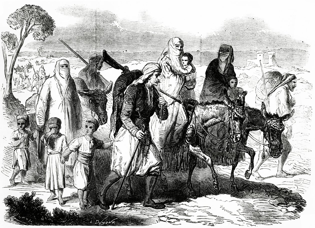 Kristne fra Damaskus emigrerer til Beirut, illustration fra Le Monde Illustré, 24. november, 1860 af L. Dumont