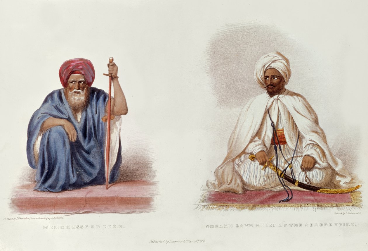 Melik Nussr Ed Deen og Sheakh Sayd, Chief of the Ababde Tribe, illustration fra Travels in Ethiopia af G.A. Hoskins af L. after Bandoni