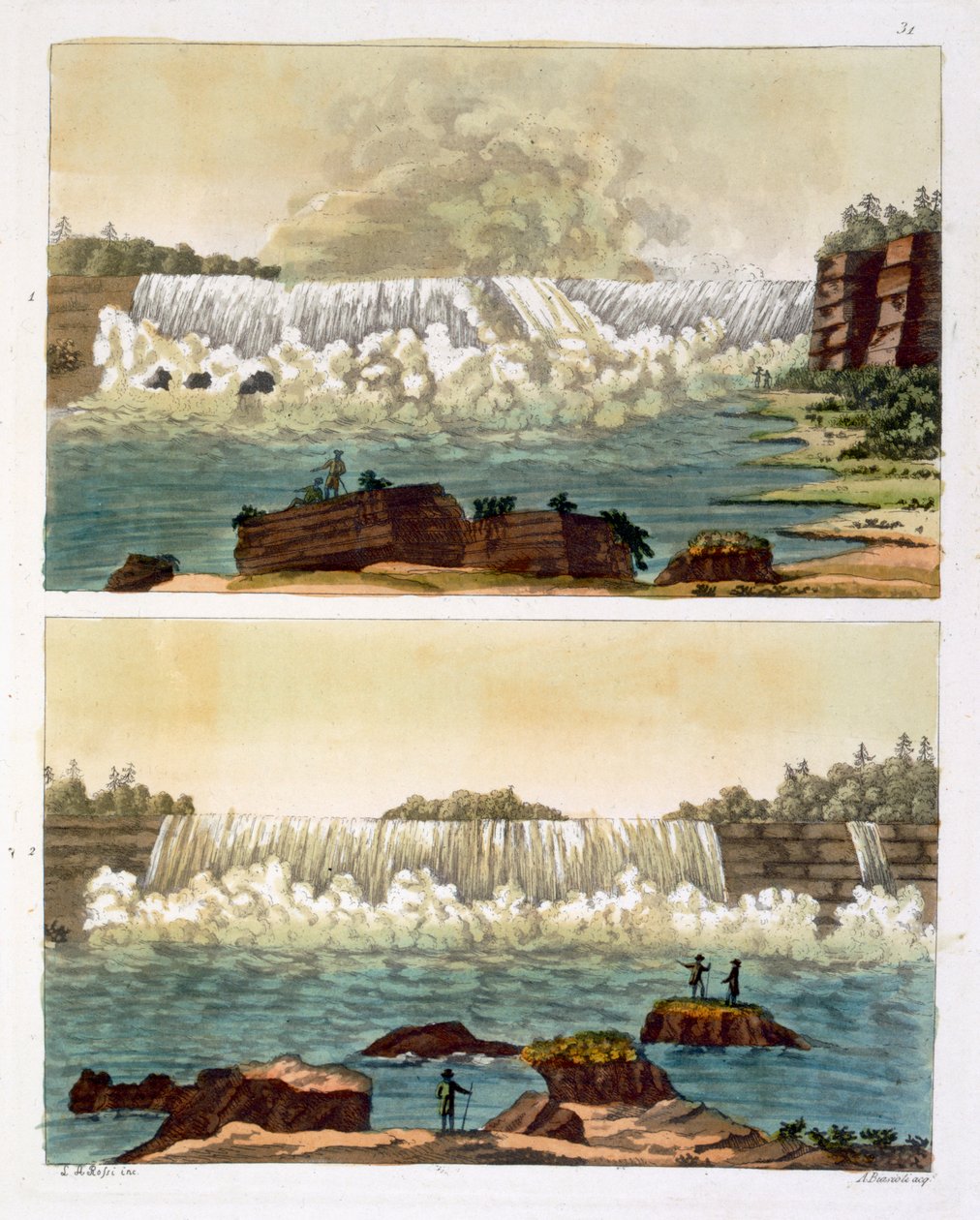 Niagara Falls, 1818 (farvegravering) af L.A. Rossi