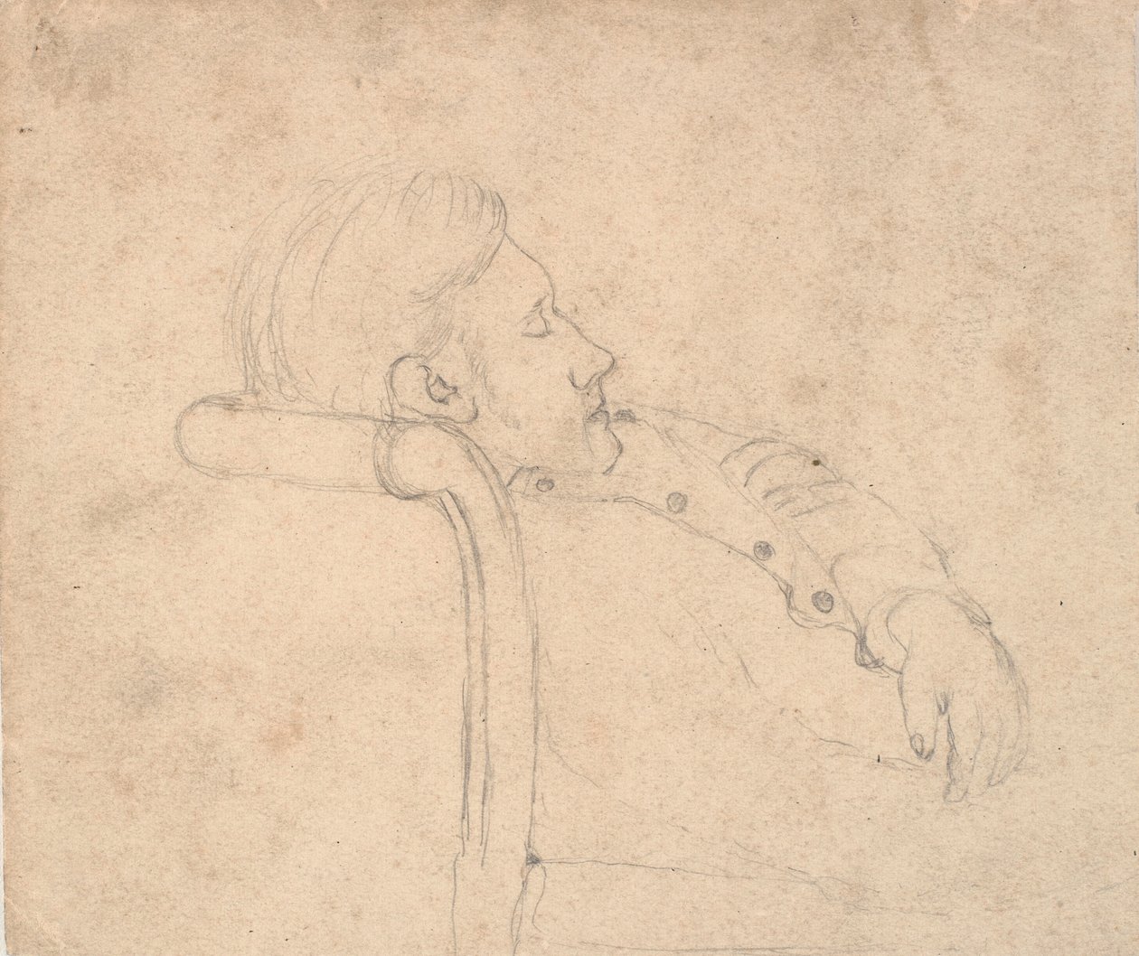 Sovende mand på en sofa. Halv figur af Laurits Andersen Ring