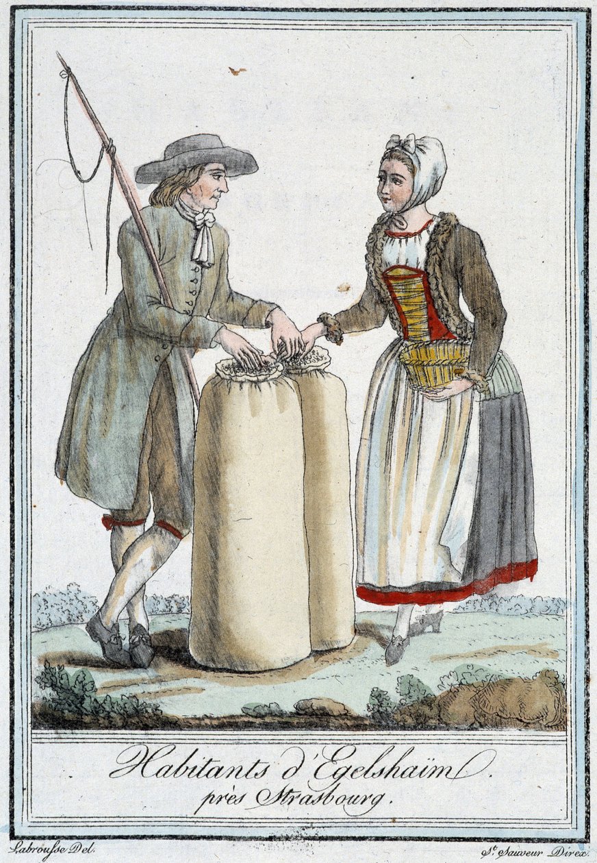 Indbyggere i Egelshaïm, nær Strasbourg - i "" Encyclopedia of travels"" af J. Grasset St. Sauveur, Deron, Paris af L.F. Labrousse