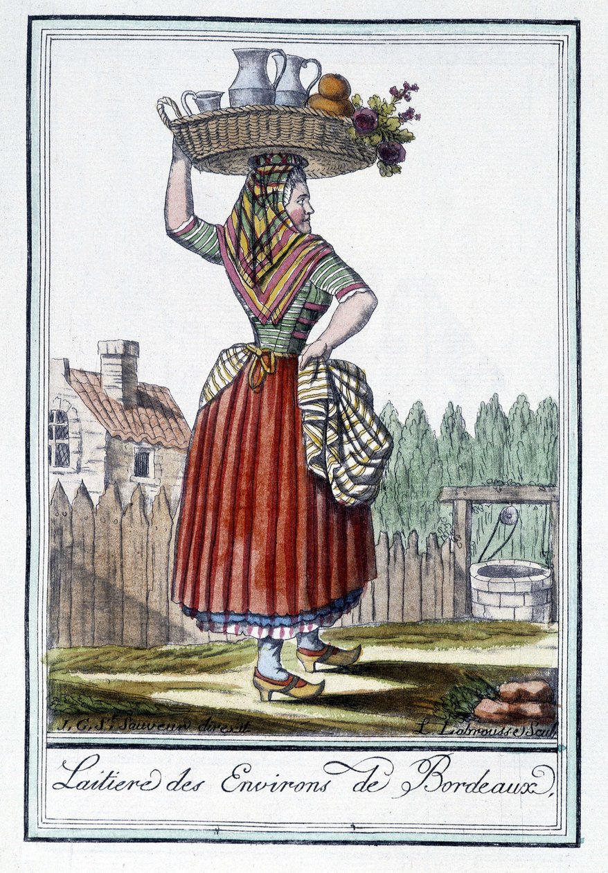 Mælkepige fra omkring Bordeaux - i "" Encyclopedia of Travels"" af J. Grasset St. Sauveur, Deron, Paris af L.F. Labrousse
