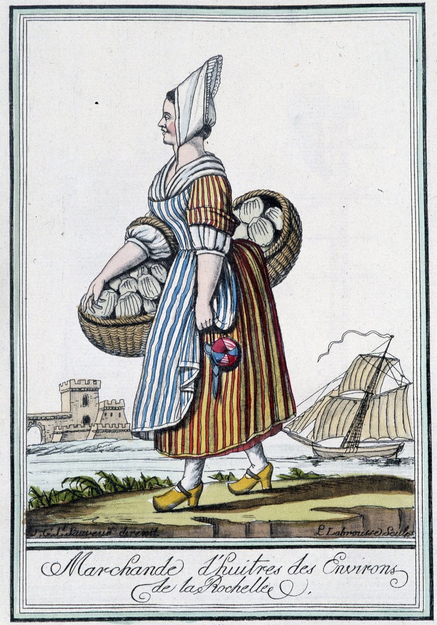 Østershandler omkring La Rochelle (Charente Maritime) - i "" Travel encyclopedia"" af J. Grasset St. Sauveur, Deron, Paris af L.F. Labrousse