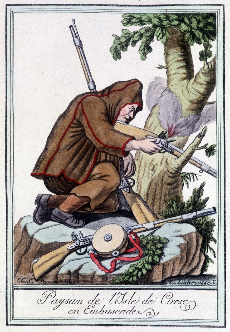 Bonde på Isle of Corsica i baghold - i "" Encyclopedia of travels"" af J. Grasset St. Sauveur, Deron, Paris af L.F. Labrousse