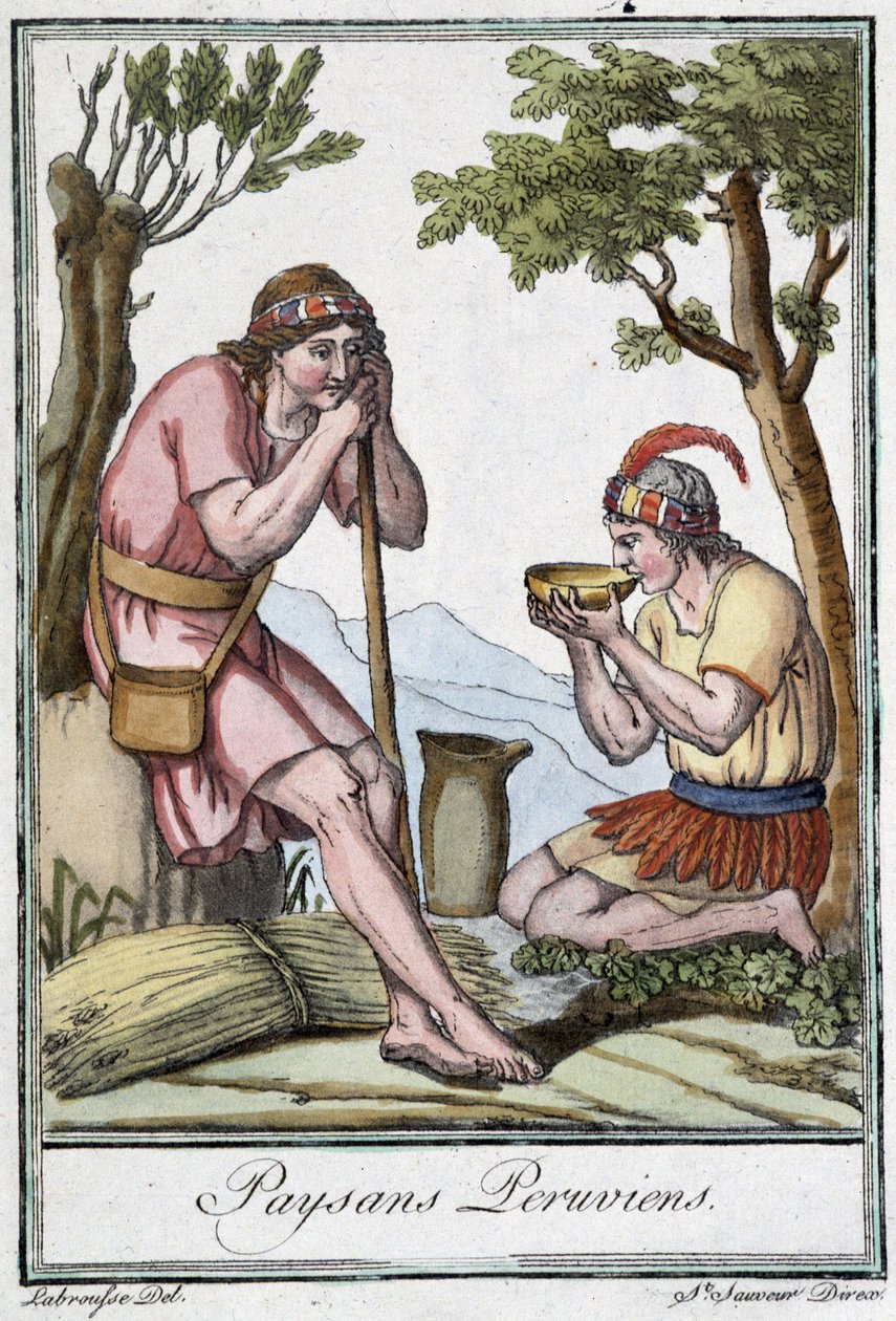 Perudian Peasants - i "" Encyclopedia of Travels"" af J. Grasset St. Sauveur, red. Paris af L.F. Labrousse