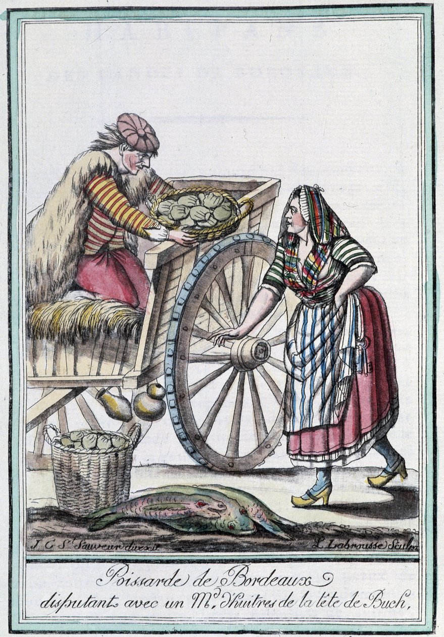Poissarde de Bordeaux skændes med en østershandler fra chefen for Buch - i "" Encyclopedia of travels"" af J. Grasset St. Sauveur, Deron, Paris af L.F. Labrousse