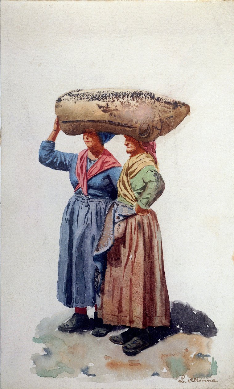 To kvindelige havnearbejdere ved Genovas havn, ca. 1890 (akvarel på papir) af L. Allavena