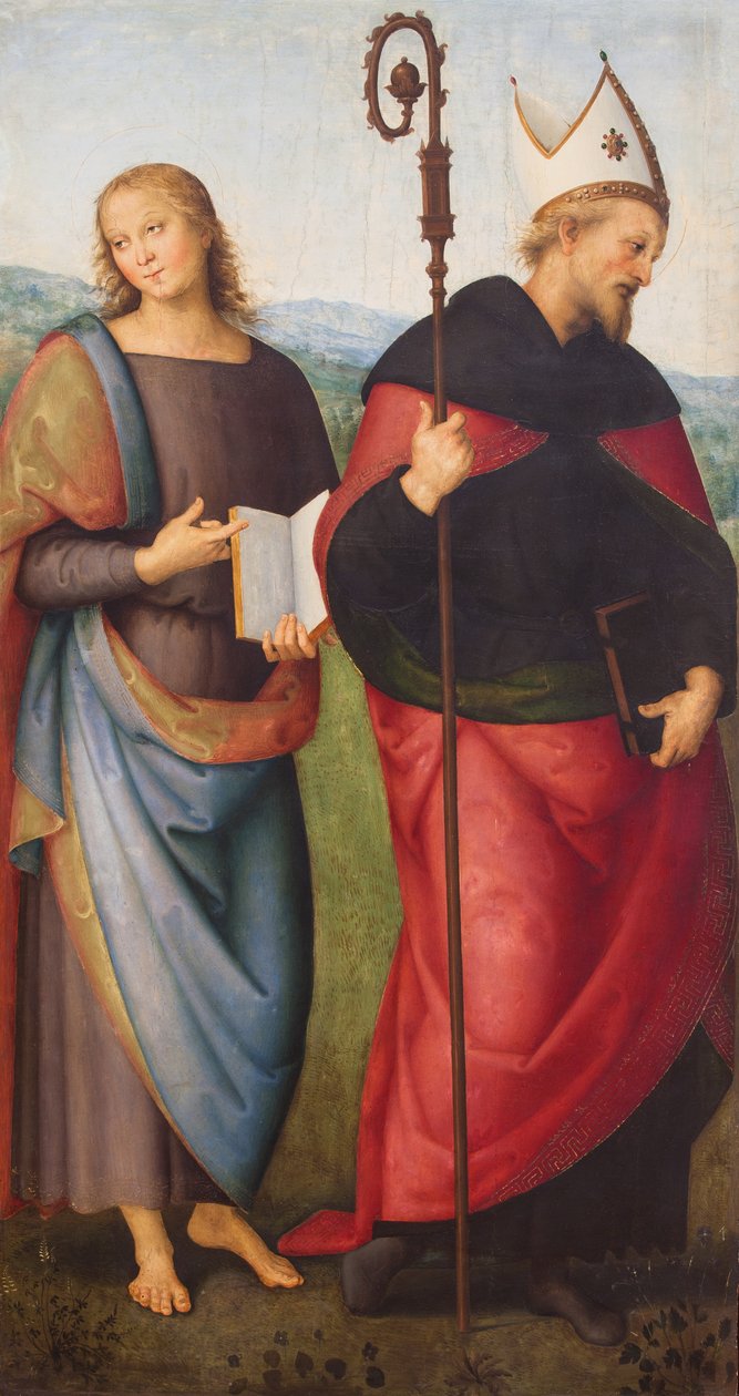 Johannes Evangelisten og Sankt Augustin,1502 (olie på lærred) af L. & Perugino P. (c.1450-1523) Signorelli