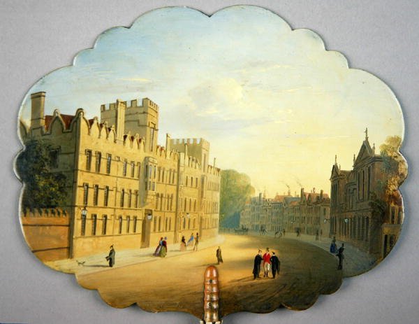 Victoriansk skærm med en scene af Oxford High Street og Queen