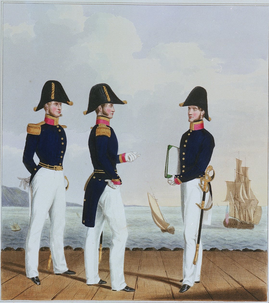 Kostume til den kongelige flåde og marineinfanteri. Portører og kaptajnens sekretær af L. and Eschauzier St. Mansion