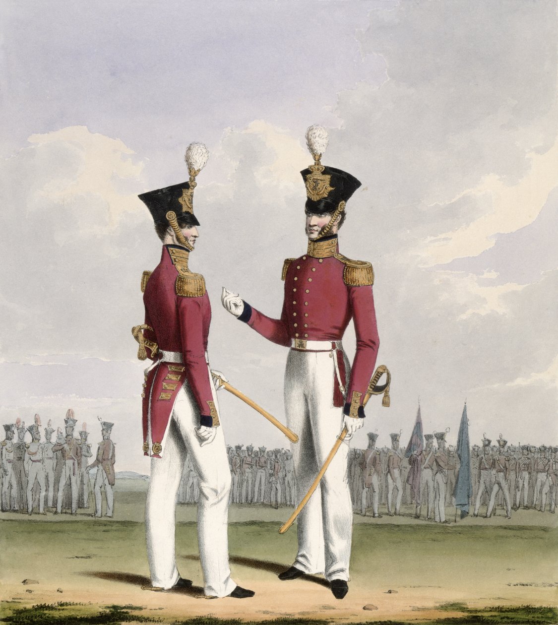 Feltofficerer fra Royal Marines, plade 2 fra "Costume of the Royal Navy and Marines", graveret af kunstnerne, ca. 1830-37 af L. and Eschauzier, St. Mansion