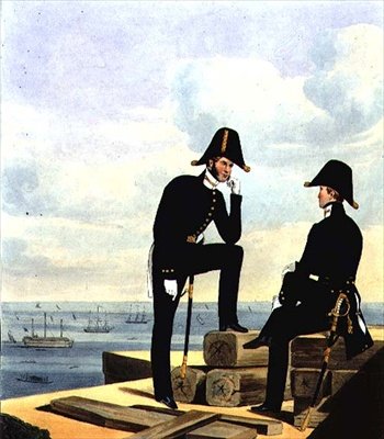 Mates, plade 12 fra "Costume of the Royal Navy and Marines", graveret af kunstnerne, ca. 1830-37 (farvelitografi) af L. and Eschauzier St. Mansion