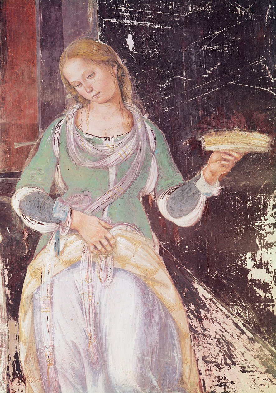 Tjener, der holder en kurv, detalje af St. Benedict, der modtager gæstfrihed, fra St. Benedicts liv, 1497-98 (detalje af 164410) af L. and Sodoma, G. Signorelli
