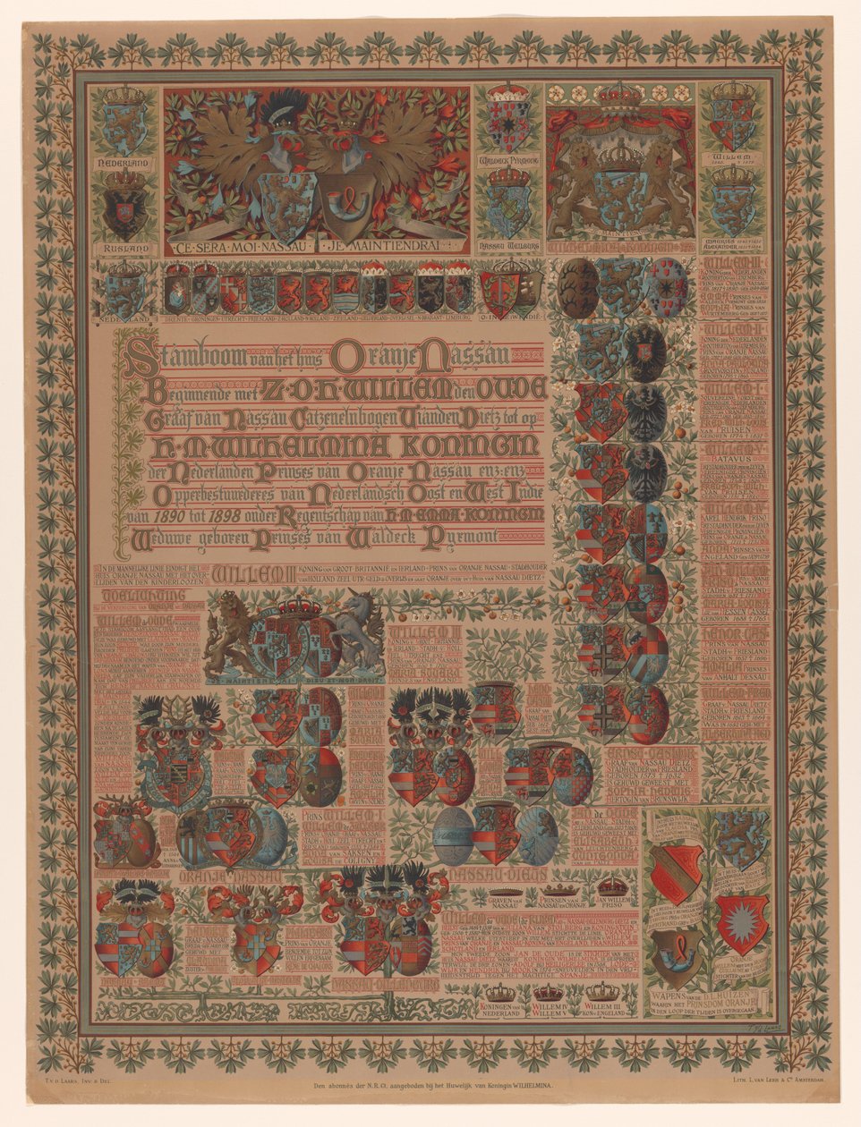 Stamtræ for House of Orange-Nassau Stamtræ til Oranje Nassau-huset Startende med Z.D.H. Willem den Oud (...) (titel på objekt) af L. van Leer