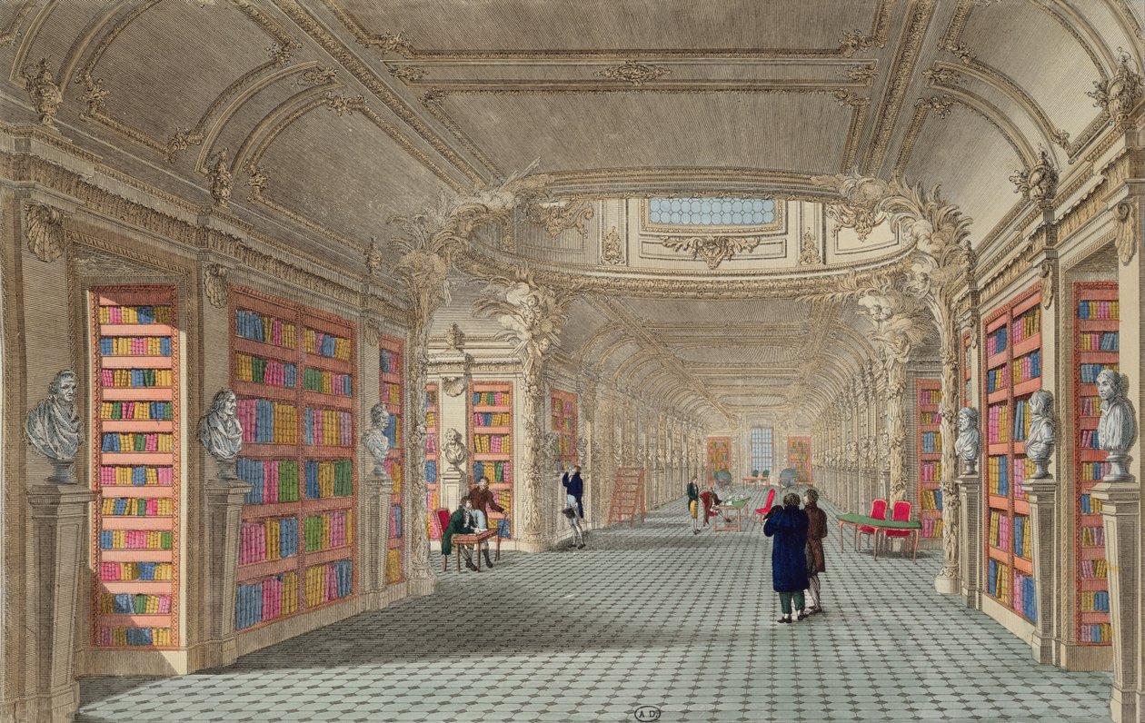 Bibliotheque du Pantheon, ca. 1800 (farvegravering) af La Gardette