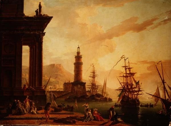 Capriccio af en middelhavshavn med en hollandsk fregat og anden skibsfart af La Croix de Marseilles