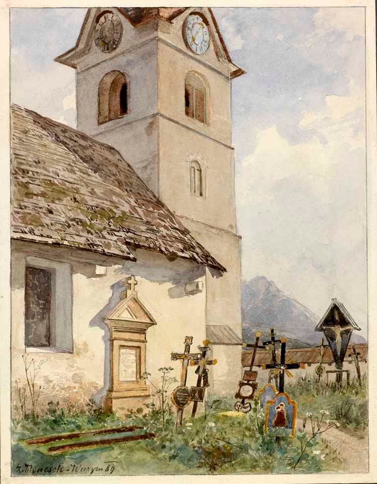 Sankt Andreas kirke med en kirkegård i Podkoren af Ladislav Benesch