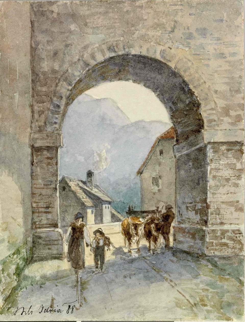 Idrija-udsigt gennem arkaden af Ladislav Benesch